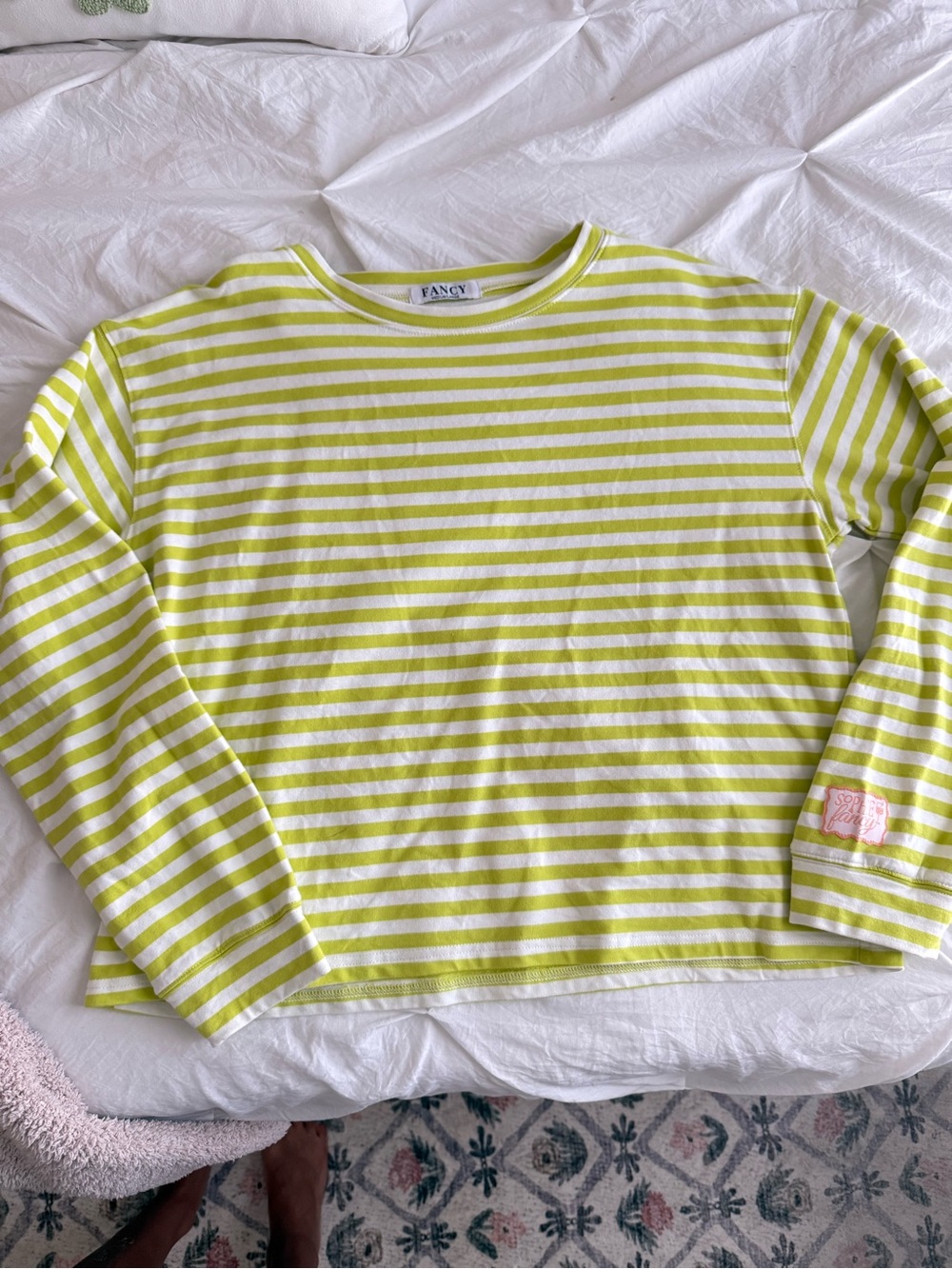 Fancy x Sophie Lime Green & White Striped Long Sleeve Top